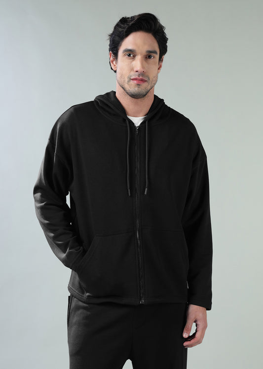 Signature Oversized Zip Up Hoodie Black