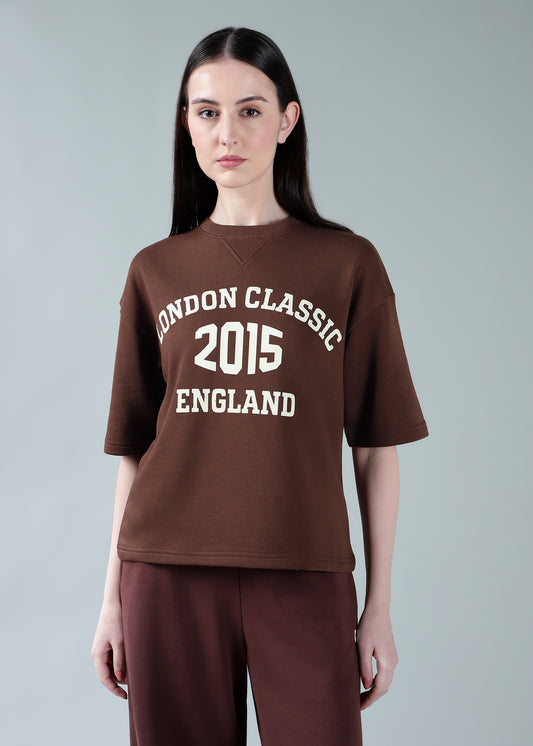 Oversized athleisure tee Brown
