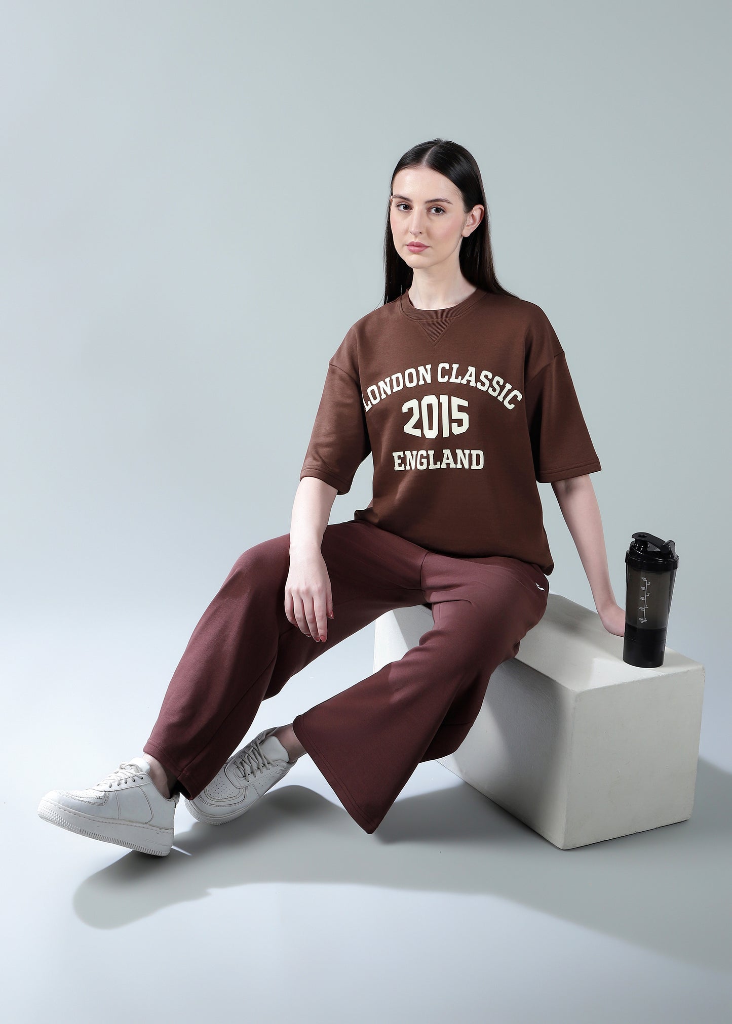 Oversized athleisure tee Brown
