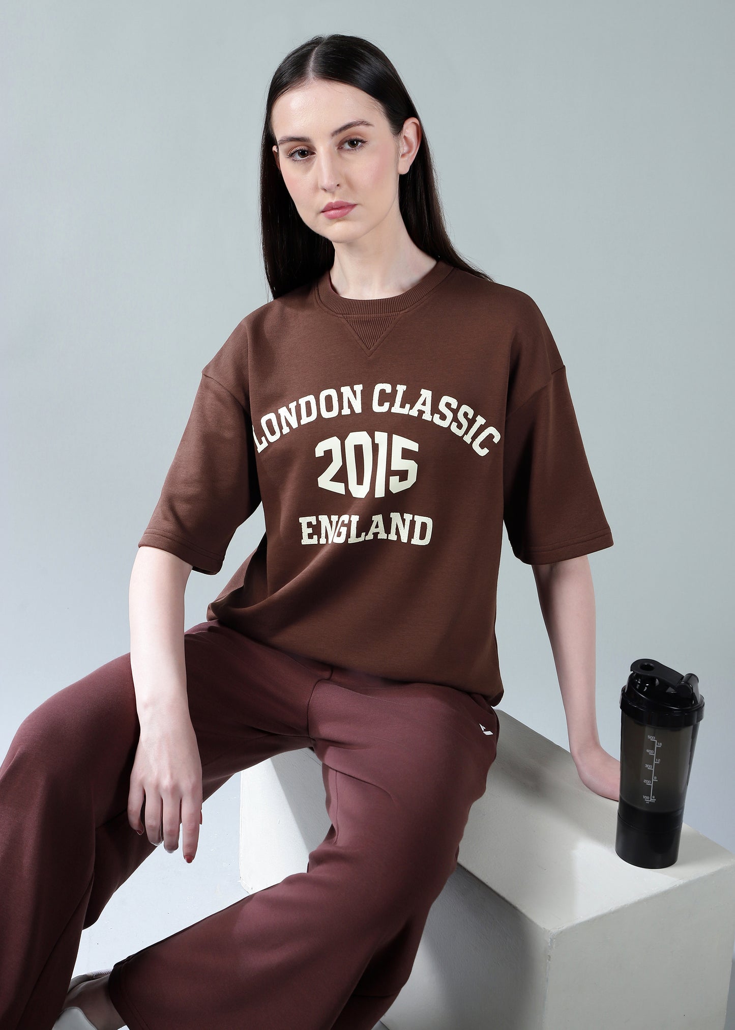 Oversized athleisure tee Brown