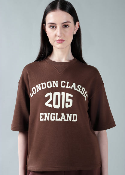Oversized athleisure tee Brown